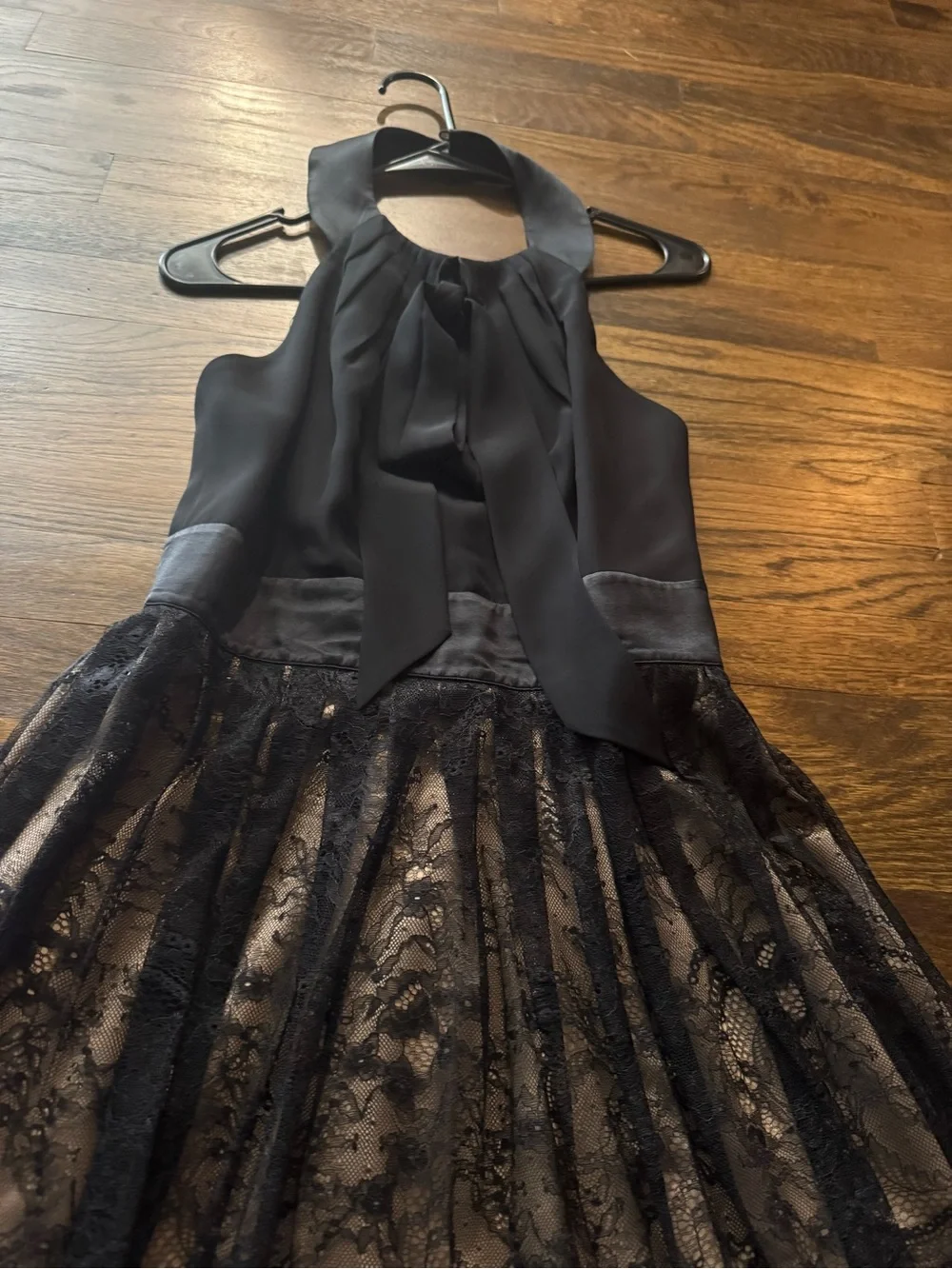 Jessica Simpson Black Lace Overlay Halter Dress